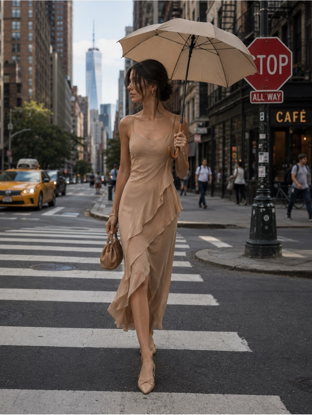 Haute Hippie Silk Cascade Slip Dress In Champagne Size XS~ Excellent